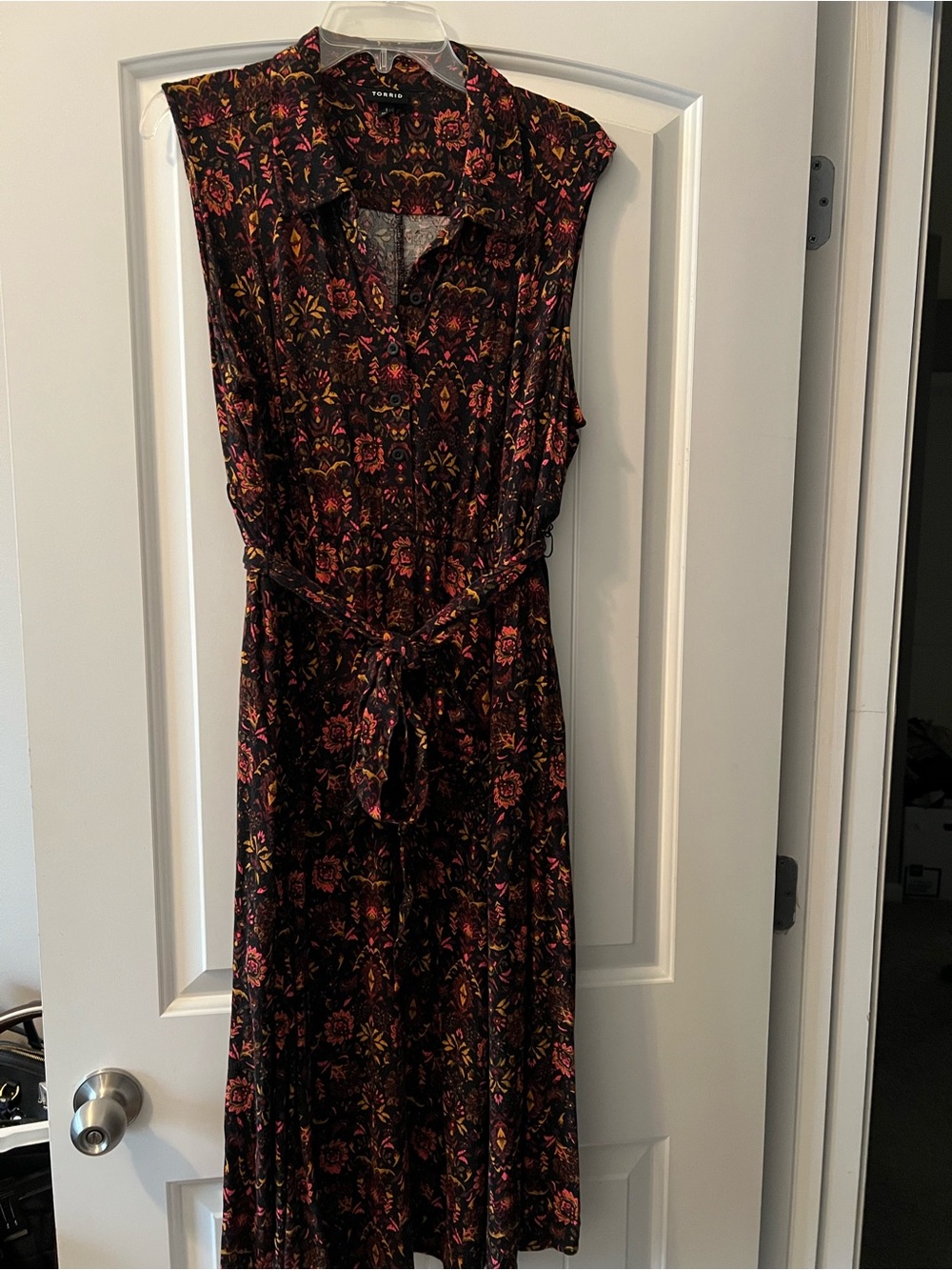 torrid Black Floral Midi Dress with Pink & Gold Accents
